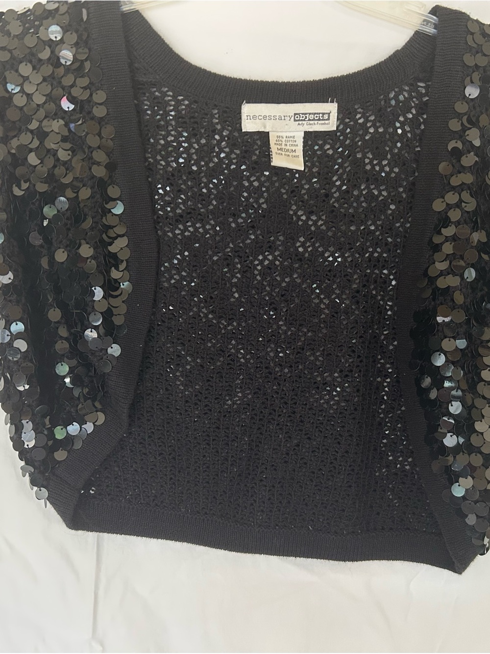 Necessary Objects Black Sequin Cropped Shrug Size Medium